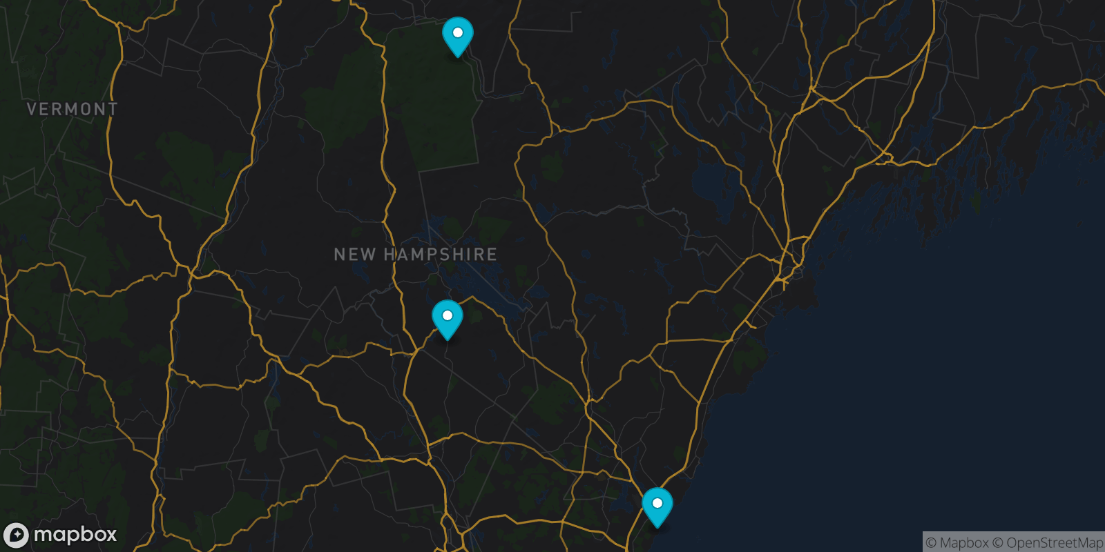 Map showing 3 destinations