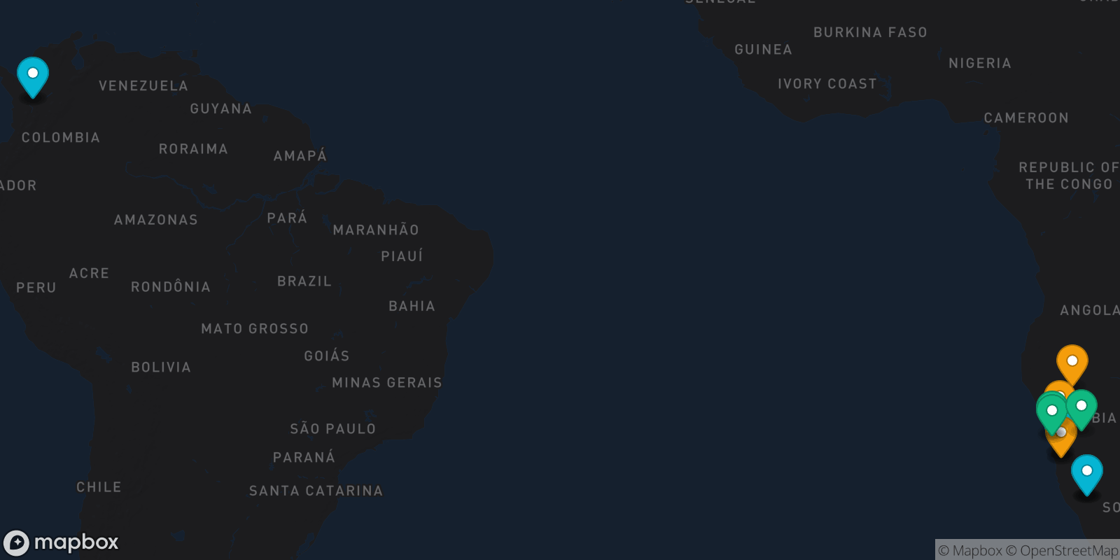 Map showing 14 destinations