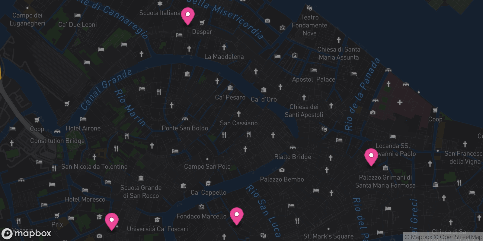 Map showing 4 destinations