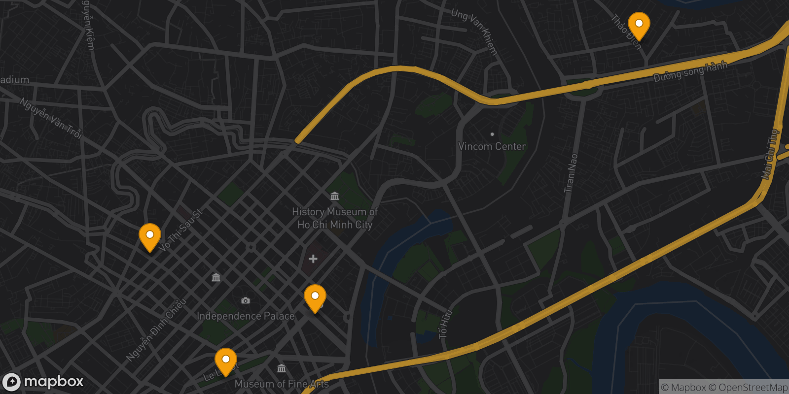 Map showing 4 destinations