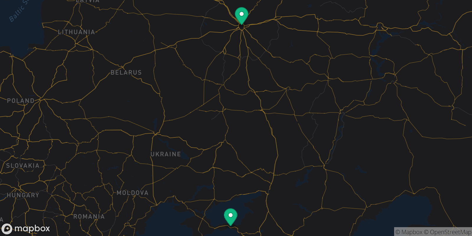 Map showing 2 destinations