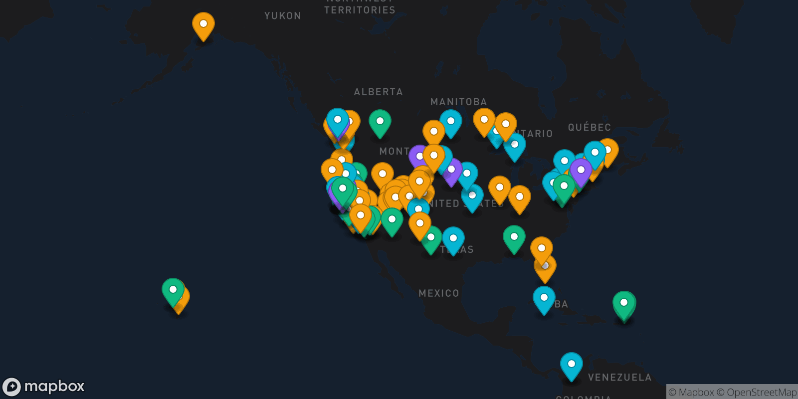 Map showing 110 destinations