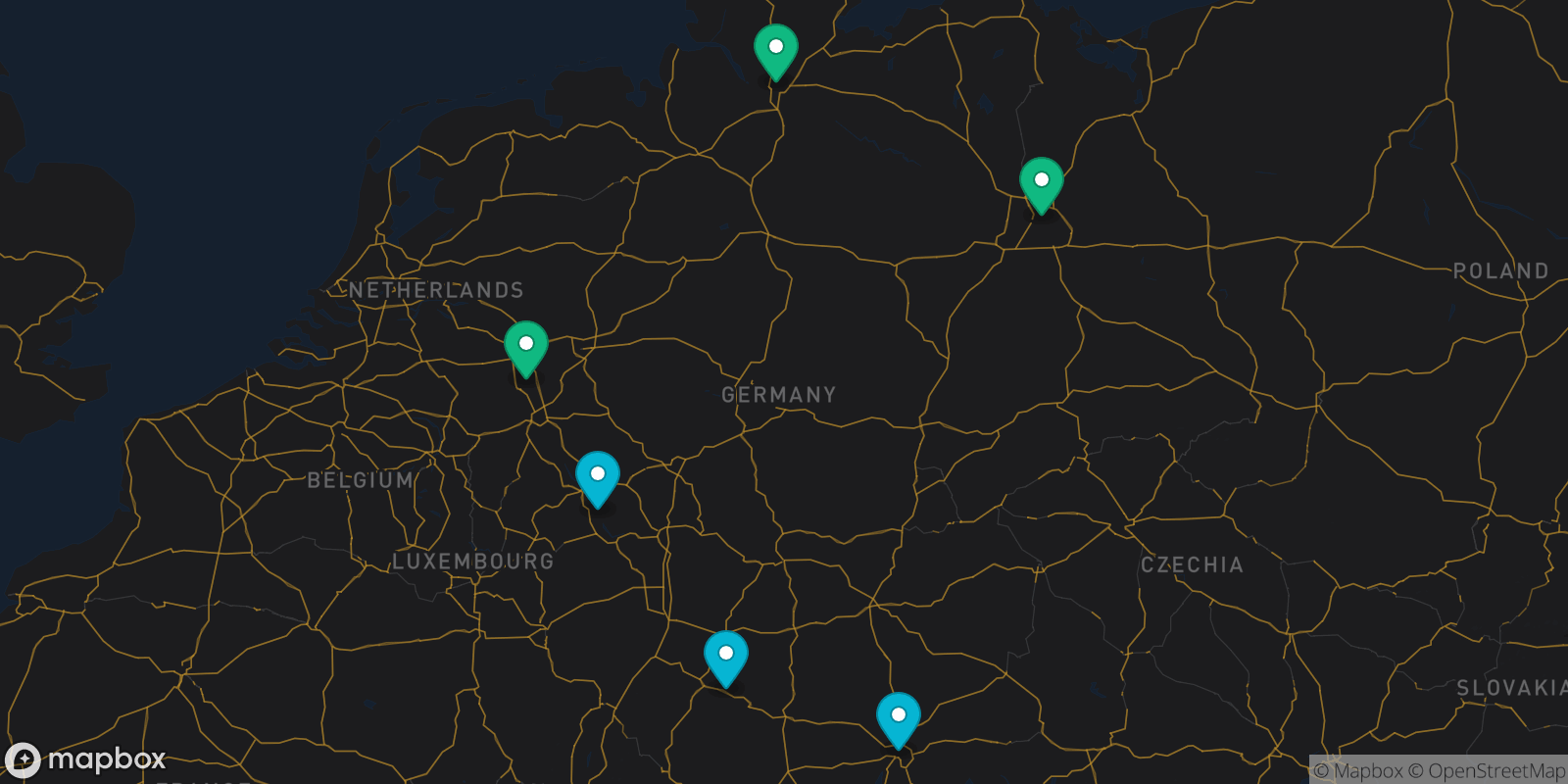 Map showing 6 destinations