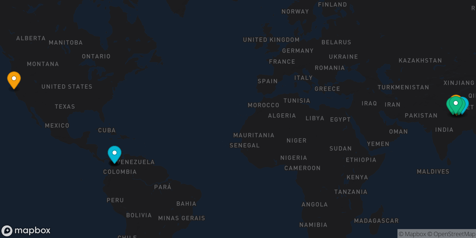 Map showing 11 destinations