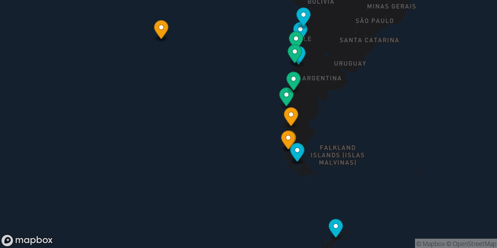 Map showing 15 destinations