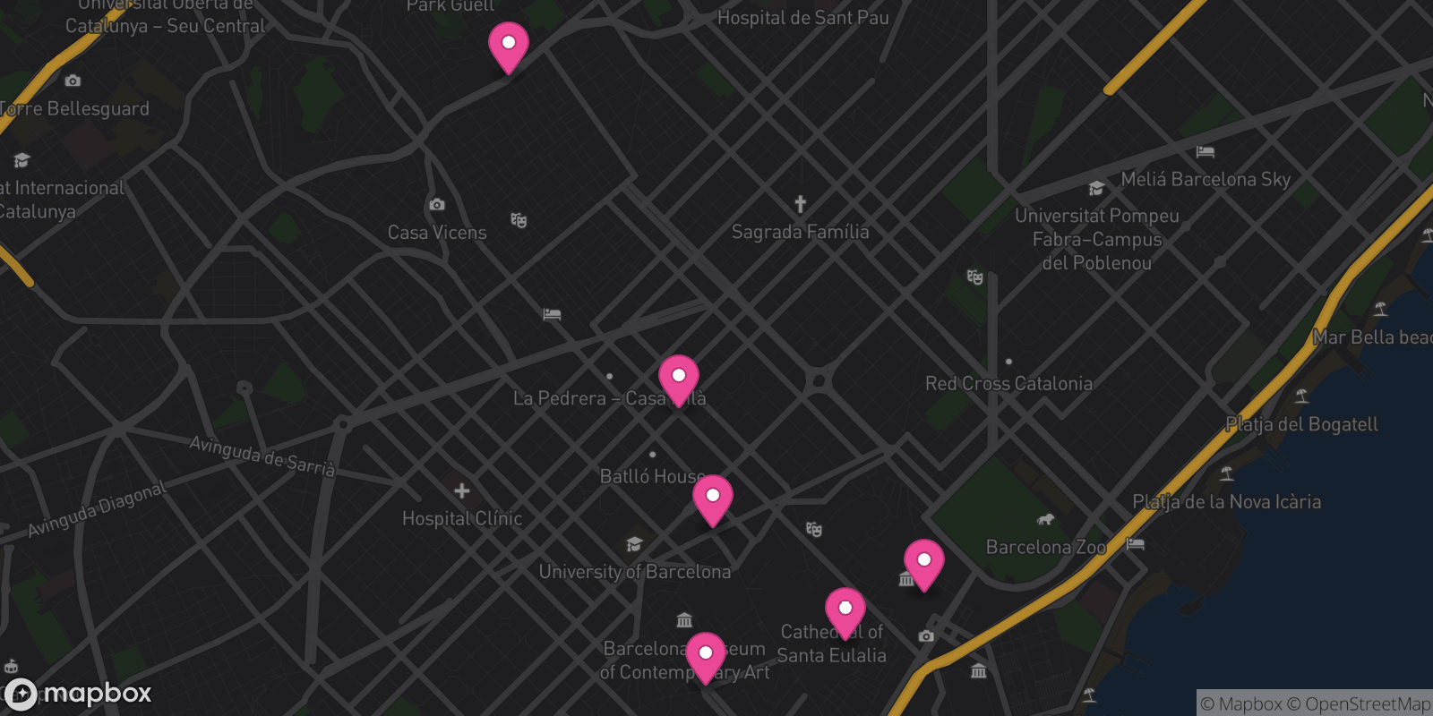 Map showing 6 destinations