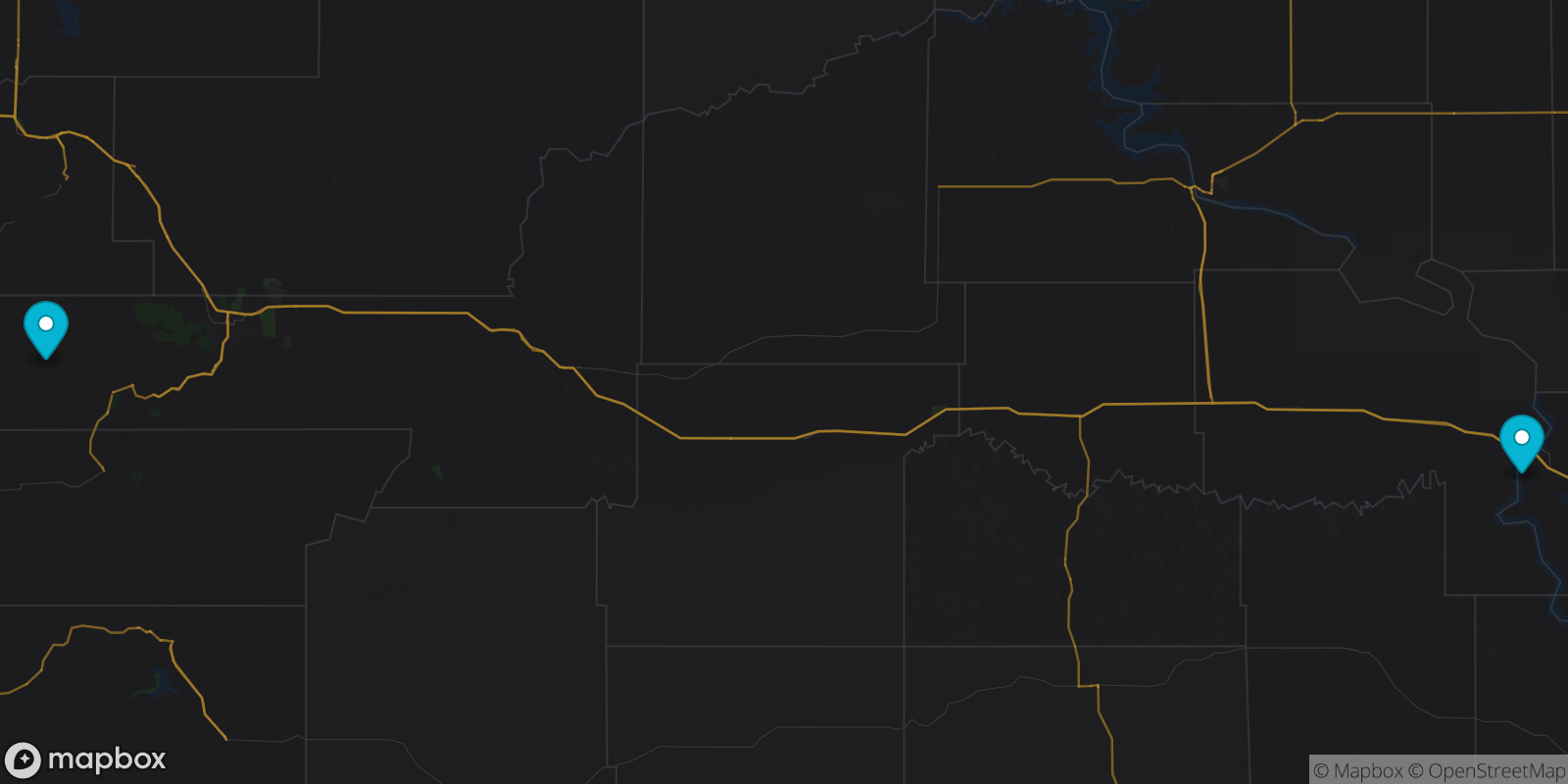 Map showing 2 destinations