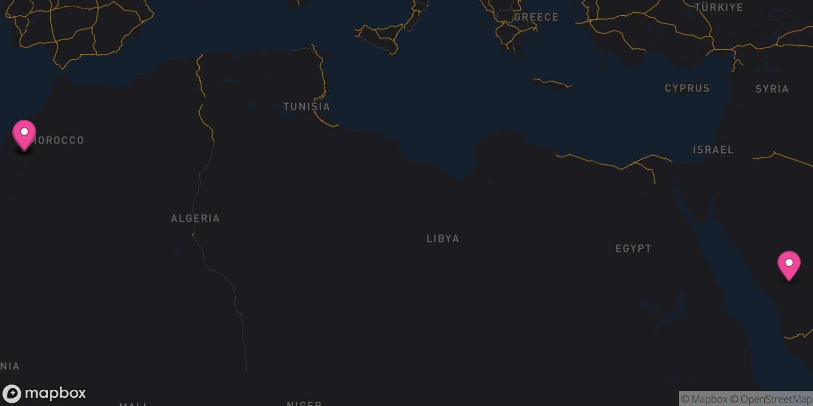 Map showing 4 destinations