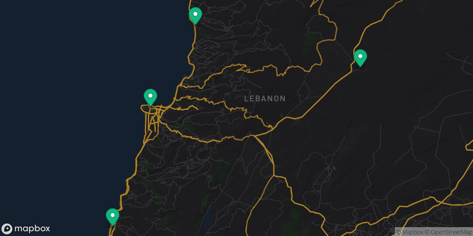 Map showing 4 destinations