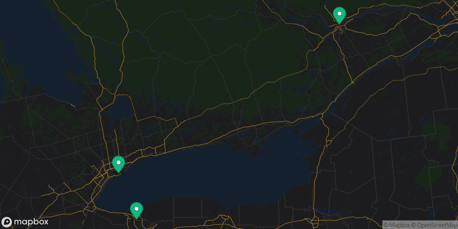 Map showing 3 destinations