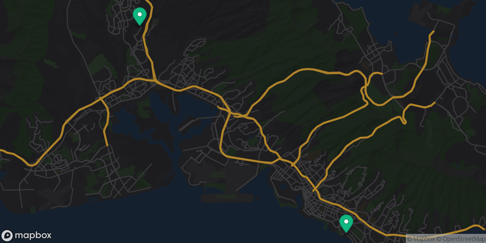 Map showing 2 destinations