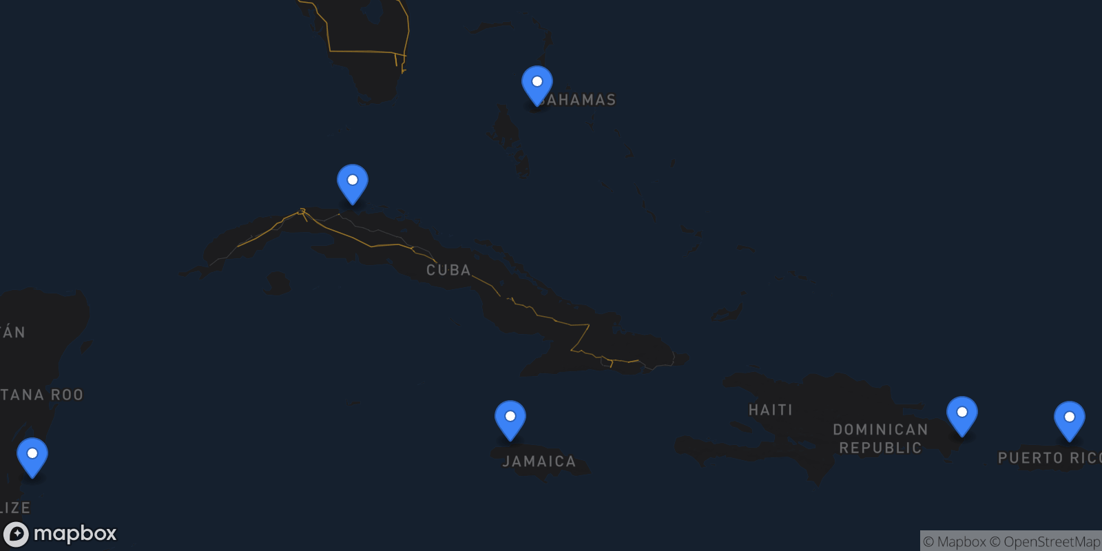Map showing 6 destinations