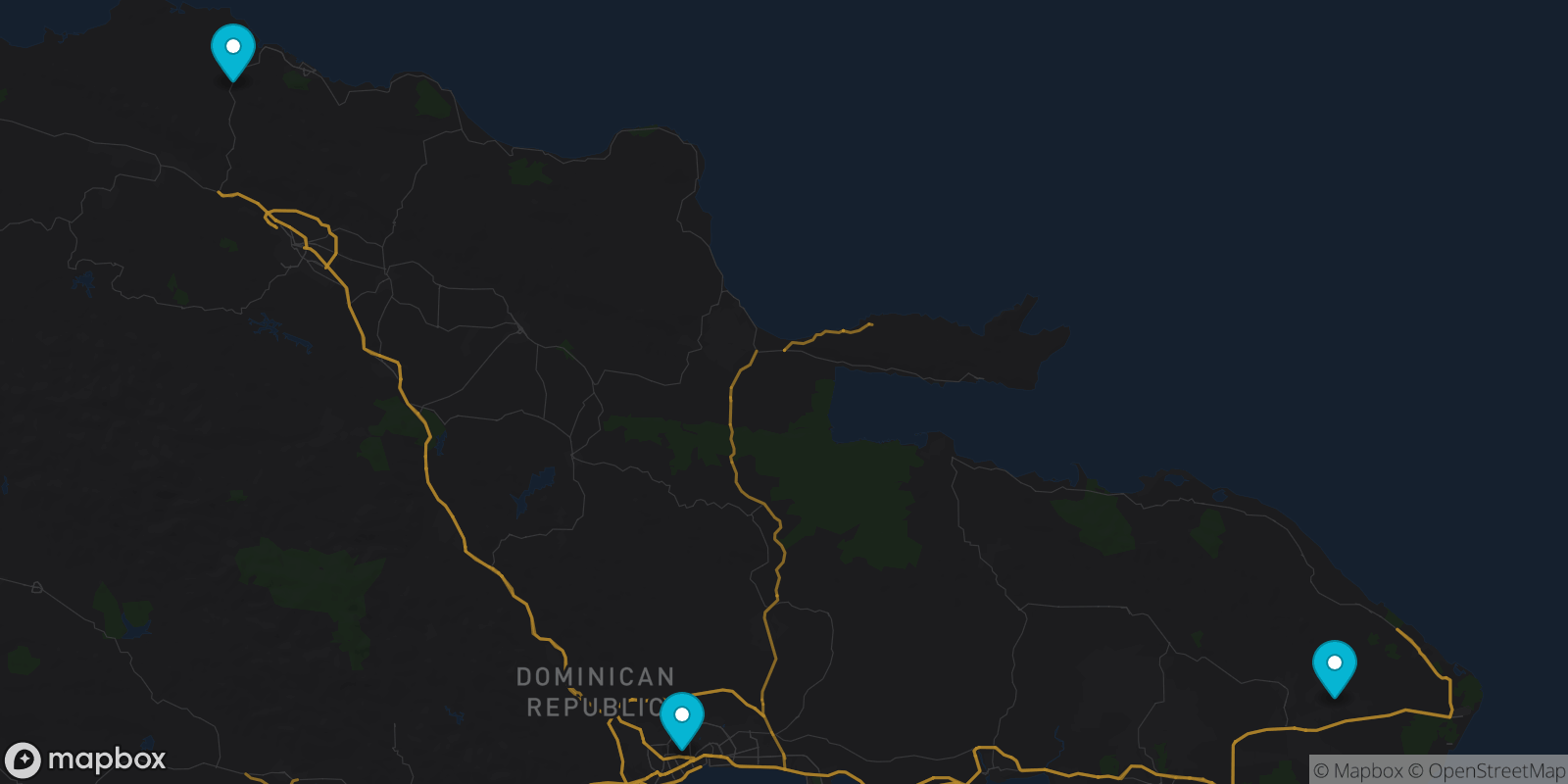 Map showing 3 destinations