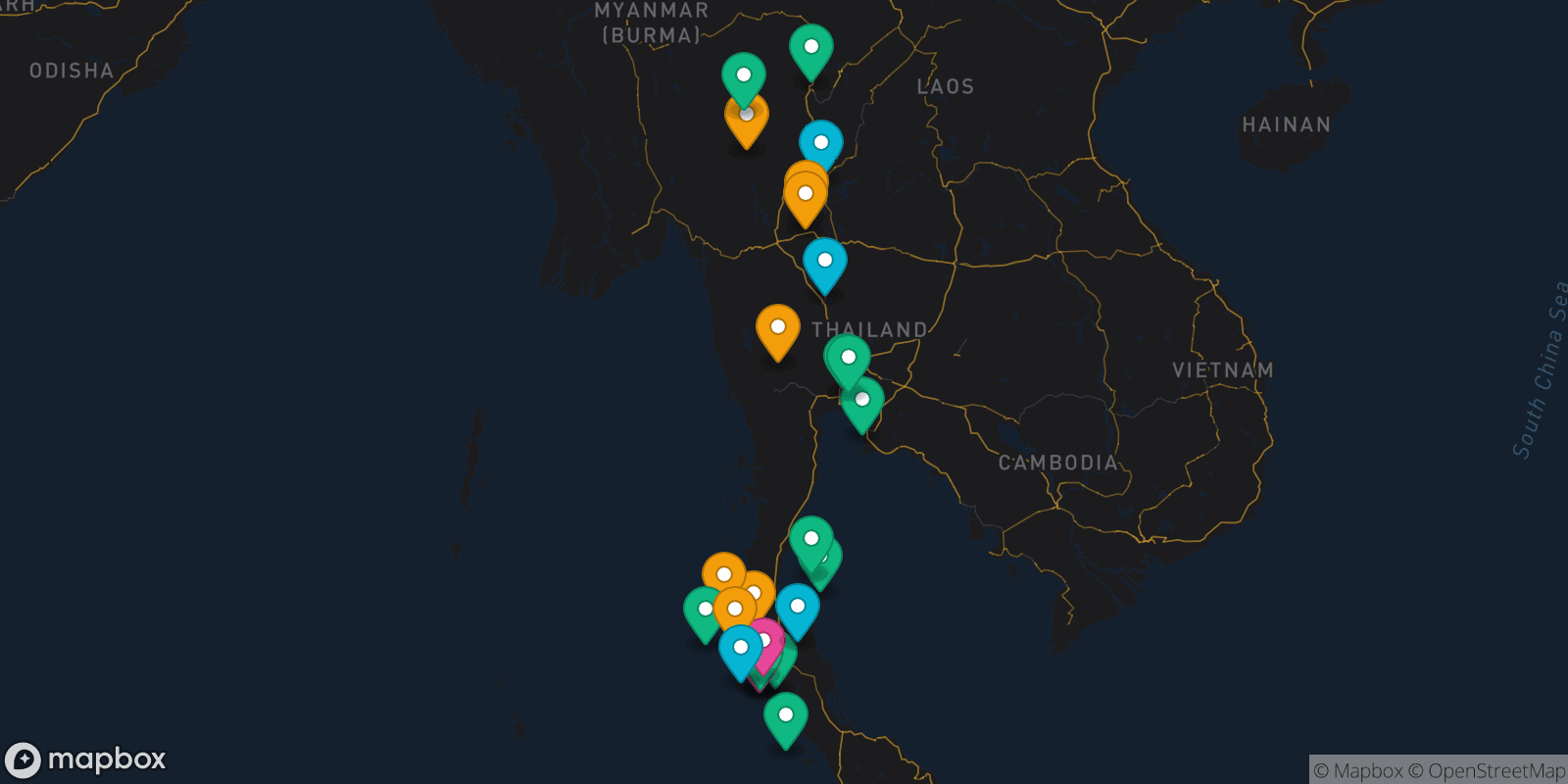 Map showing 26 destinations
