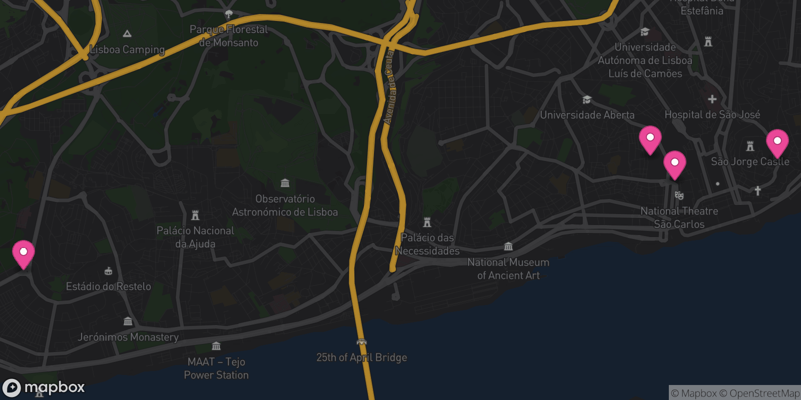 Map showing 4 destinations