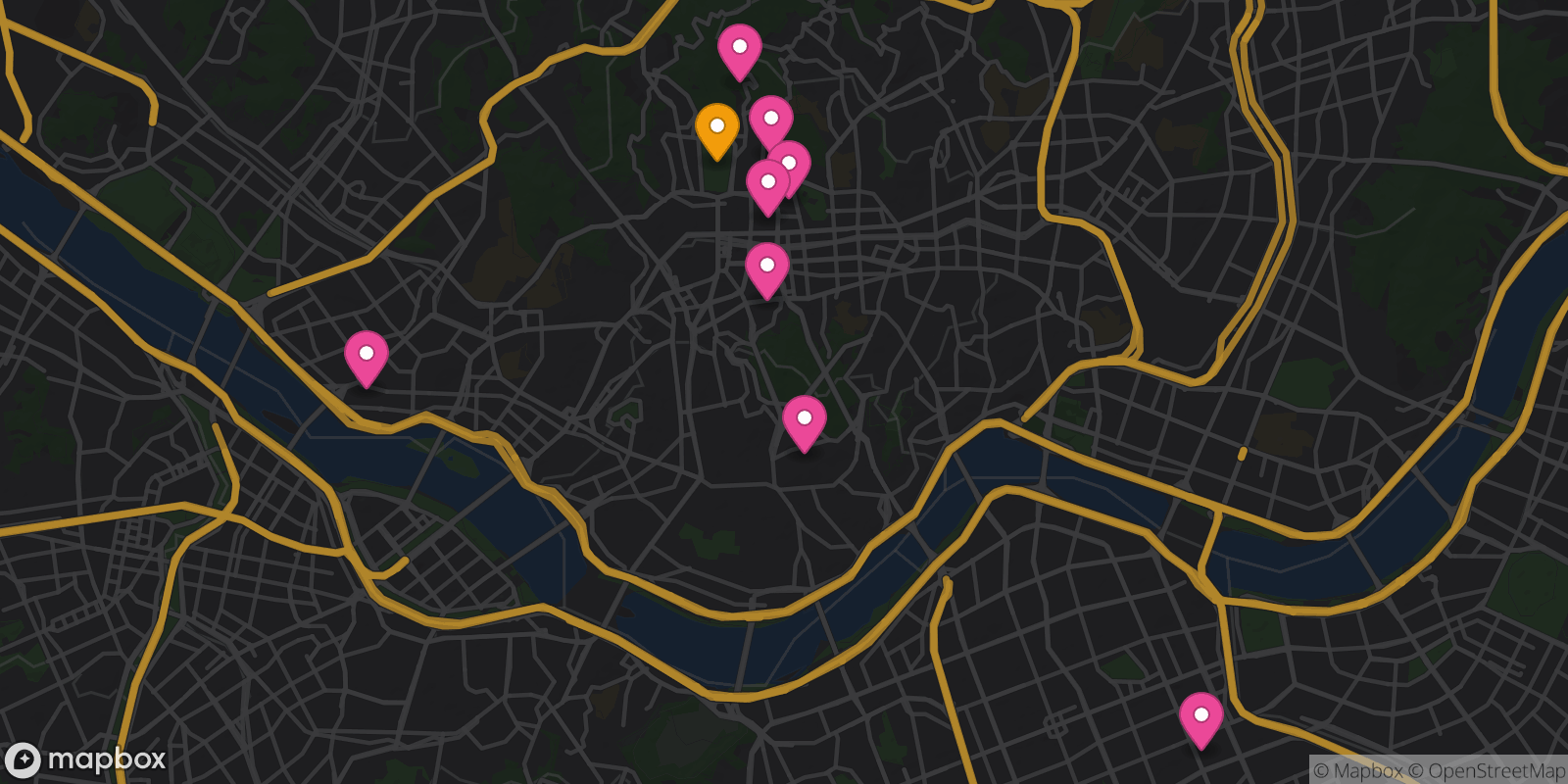 Map showing 9 destinations