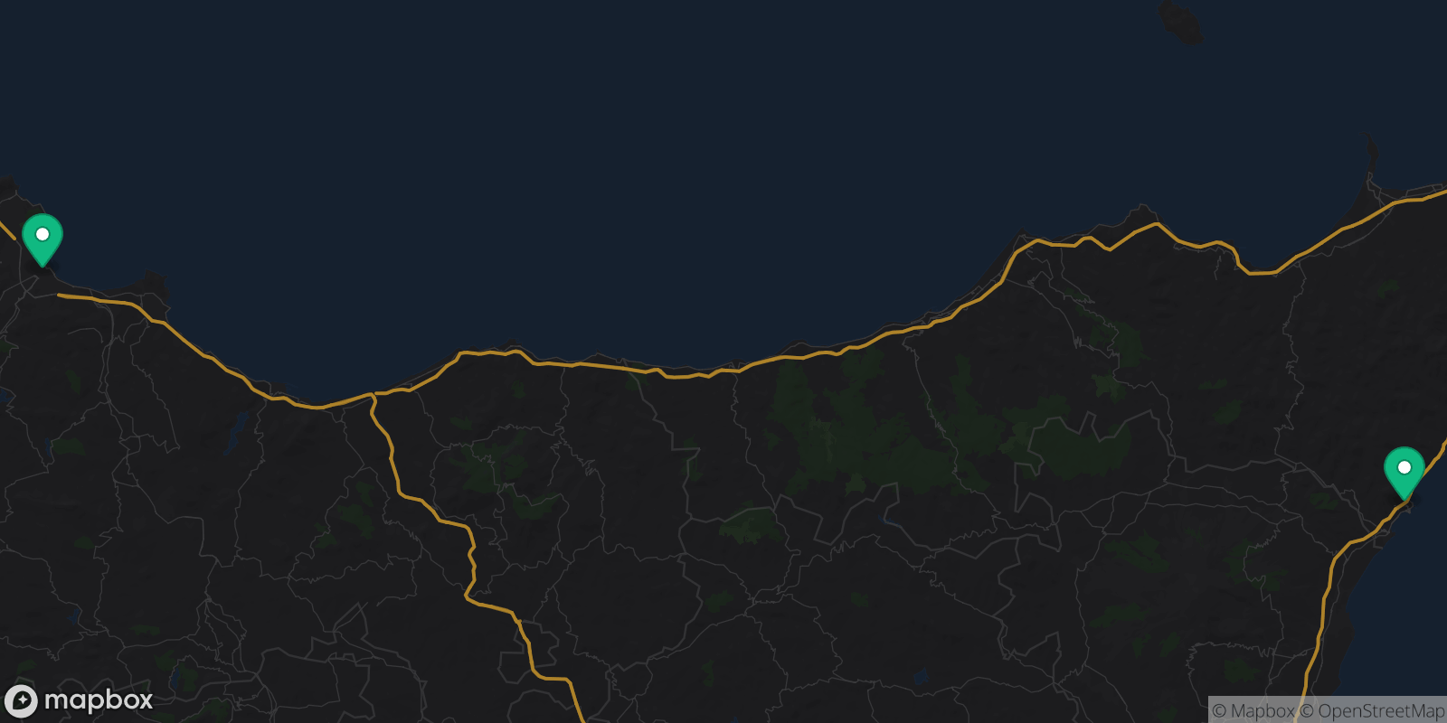 Map showing 2 destinations