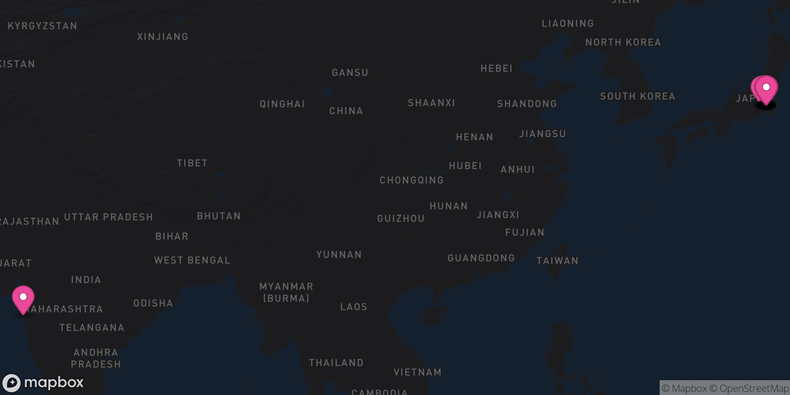 Map showing 16 destinations
