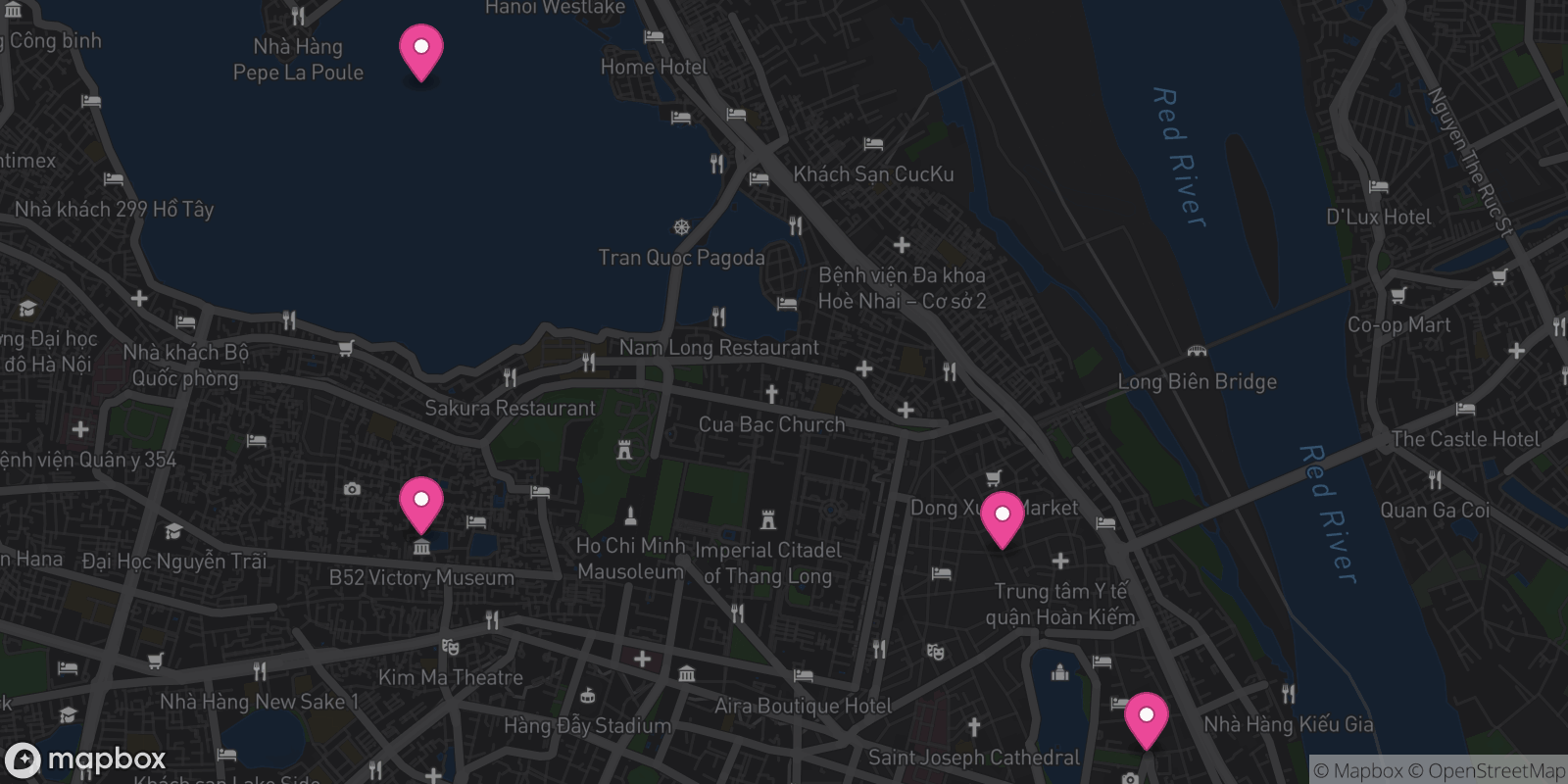 Map showing 4 destinations