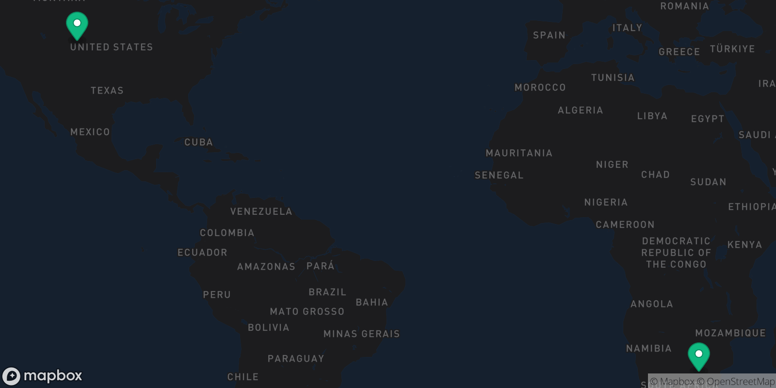 Map showing 2 destinations