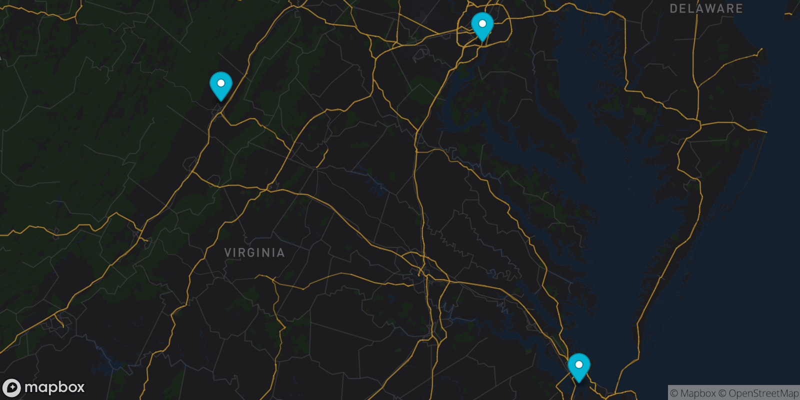 Map showing 3 destinations