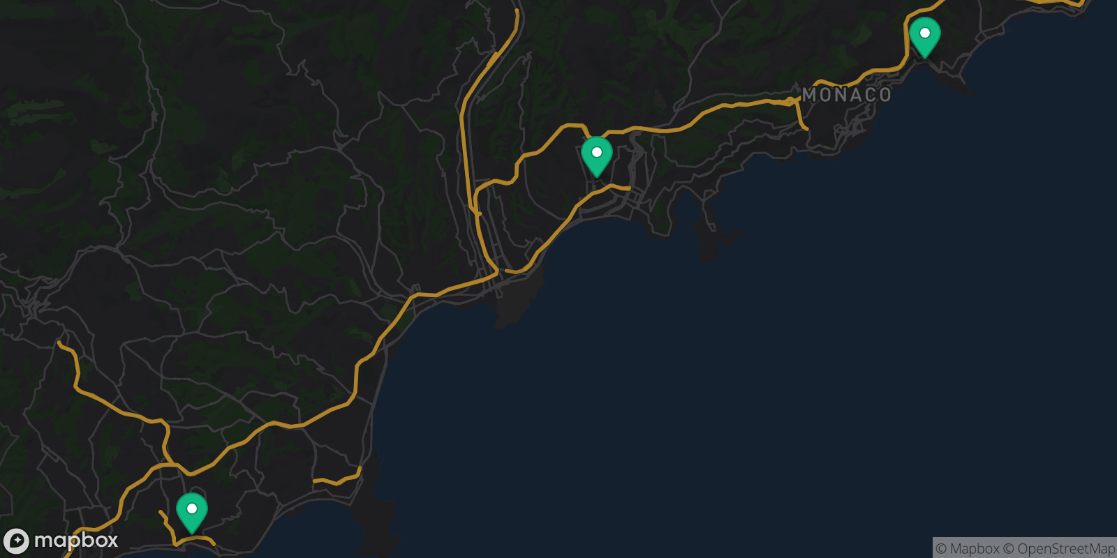 Map showing 3 destinations
