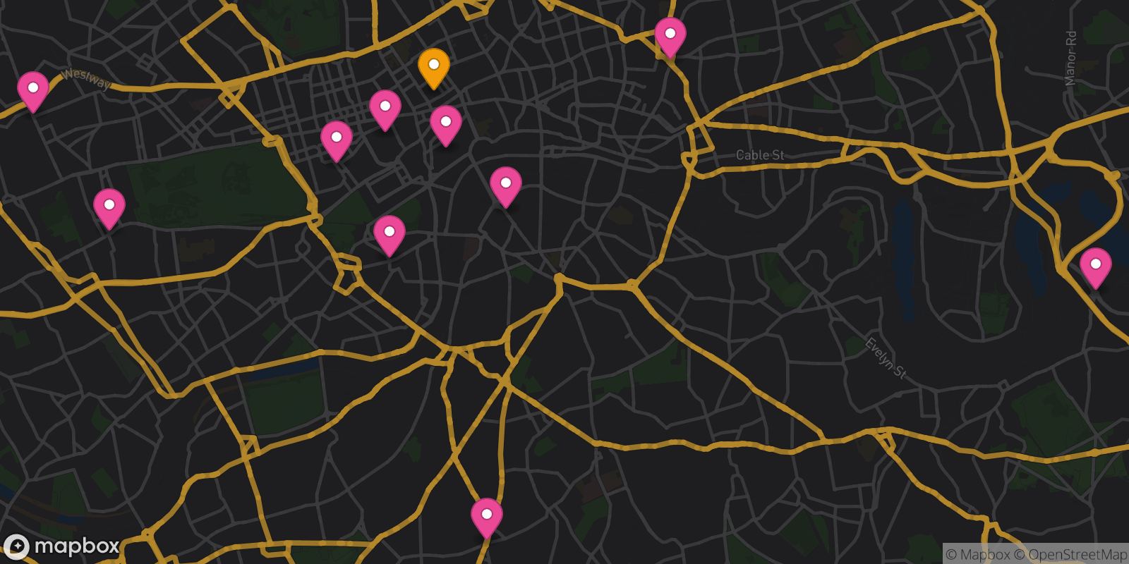 Map showing 11 destinations