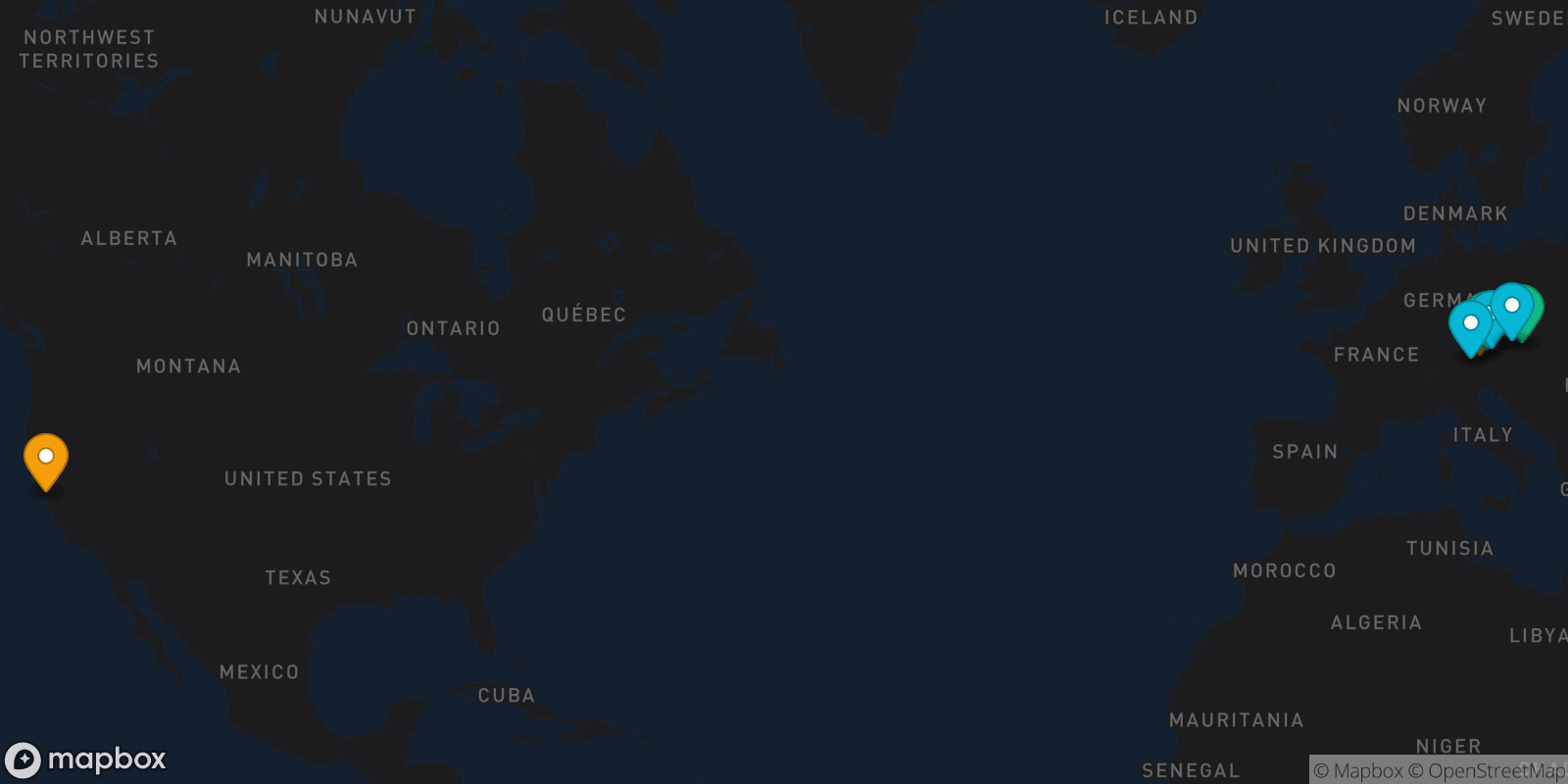 Map showing 7 destinations