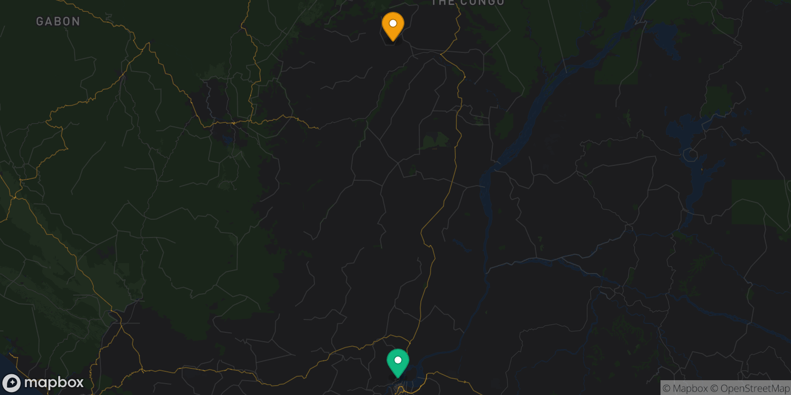 Map showing 2 destinations