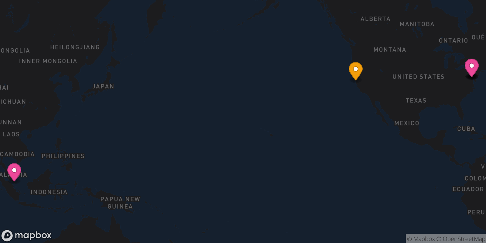 Map showing 6 destinations