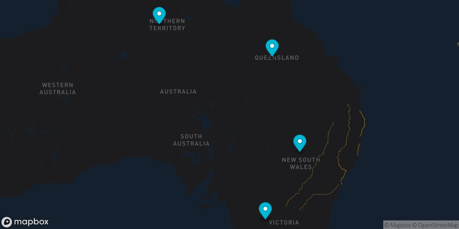 Map showing 4 destinations