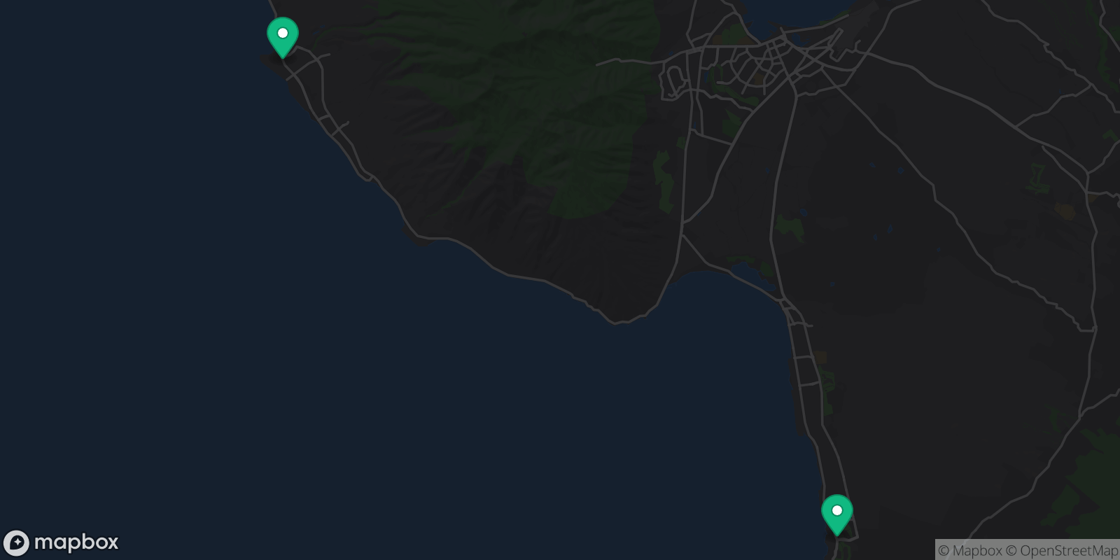 Map showing 2 destinations