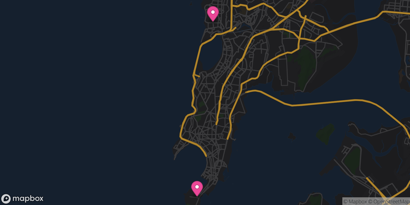 Map showing 2 destinations