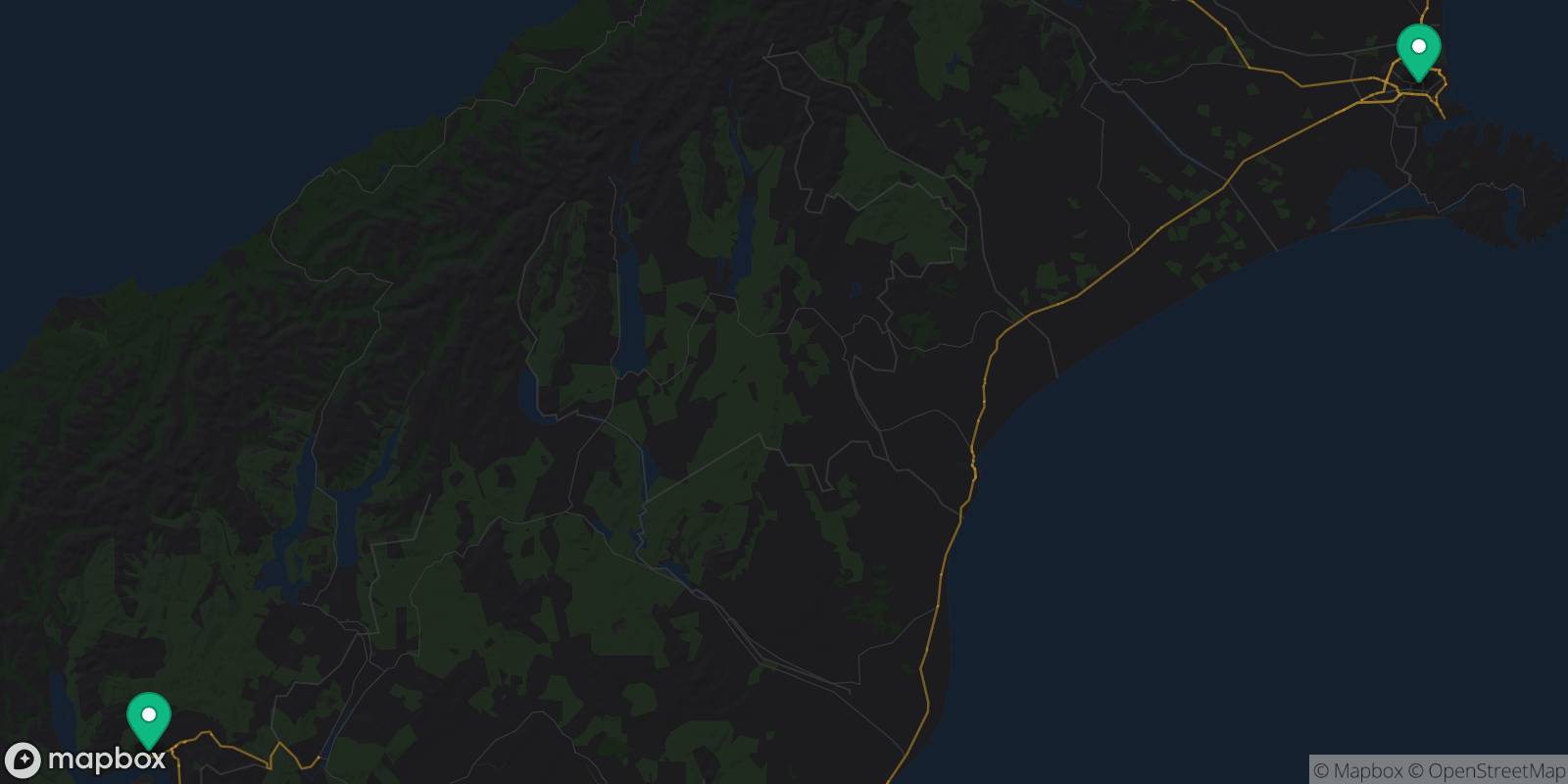 Map showing 2 destinations