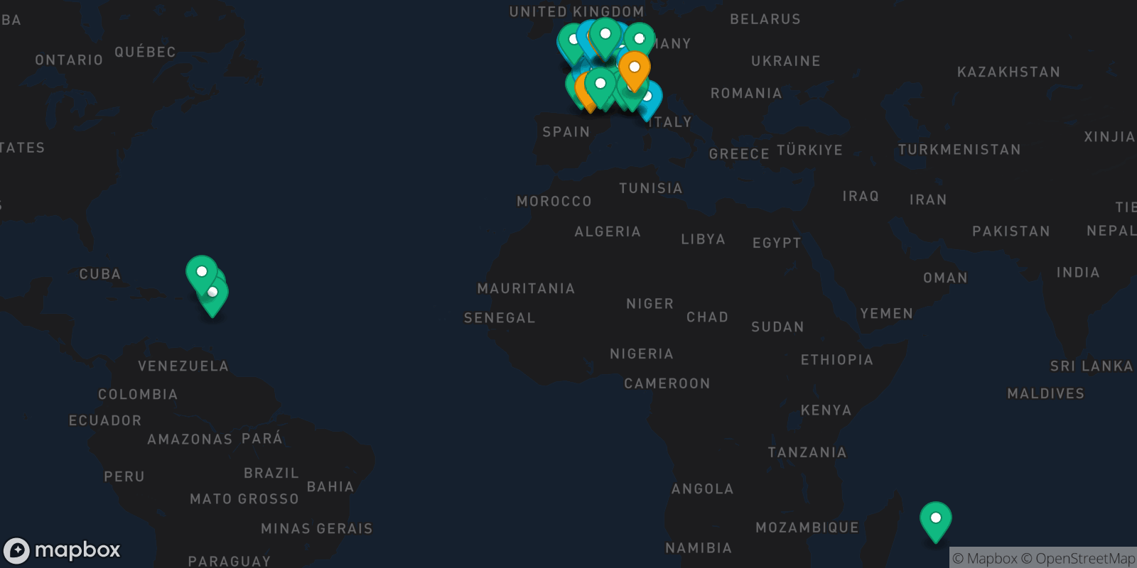 Map showing 40 destinations