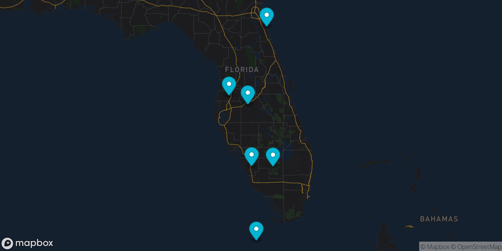 Map showing 6 destinations