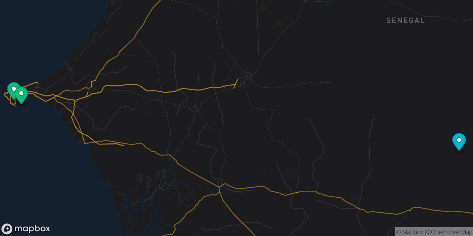Map showing 3 destinations