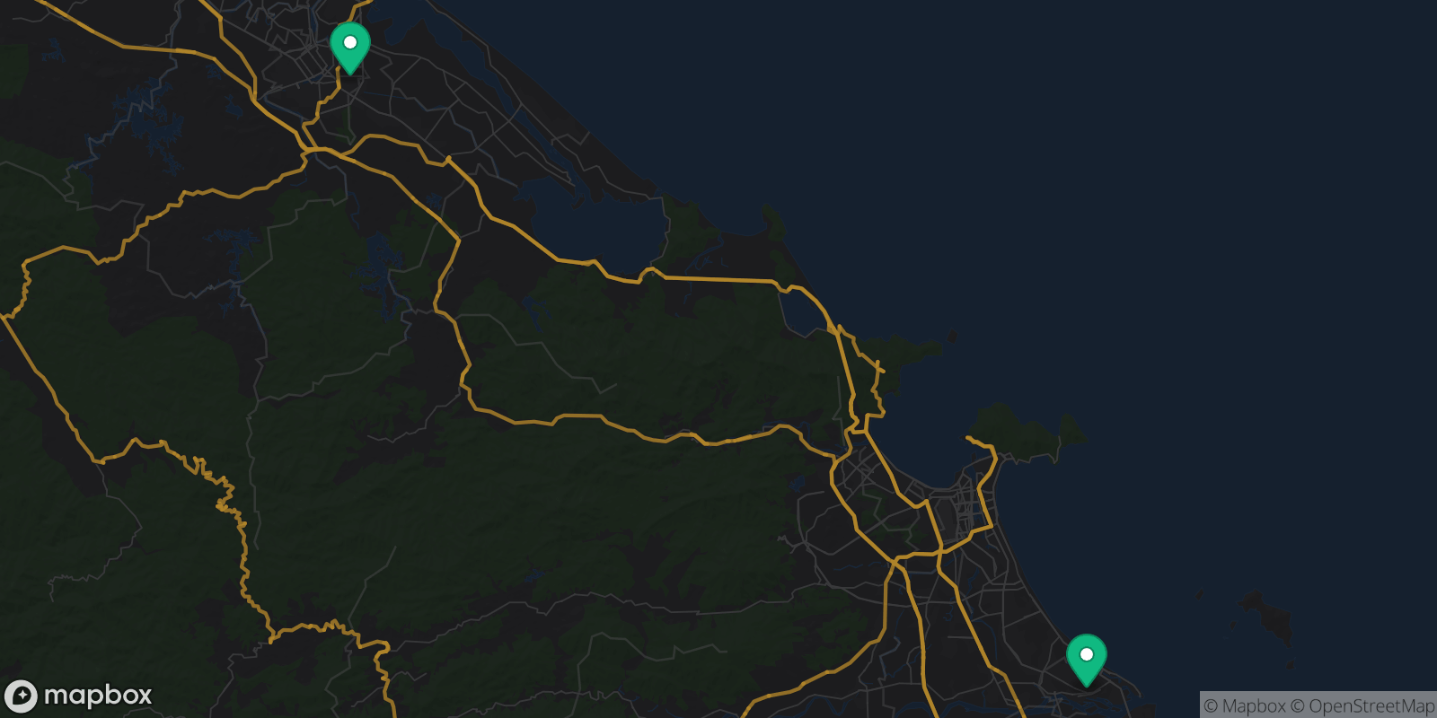 Map showing 2 destinations