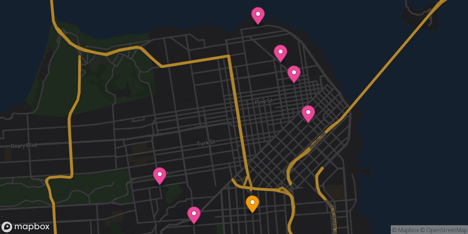 Map showing 7 destinations