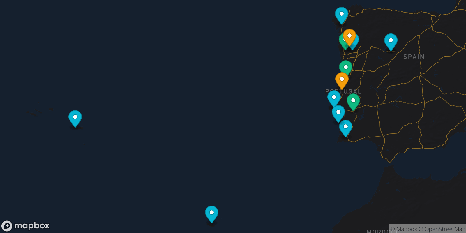 Map showing 14 destinations
