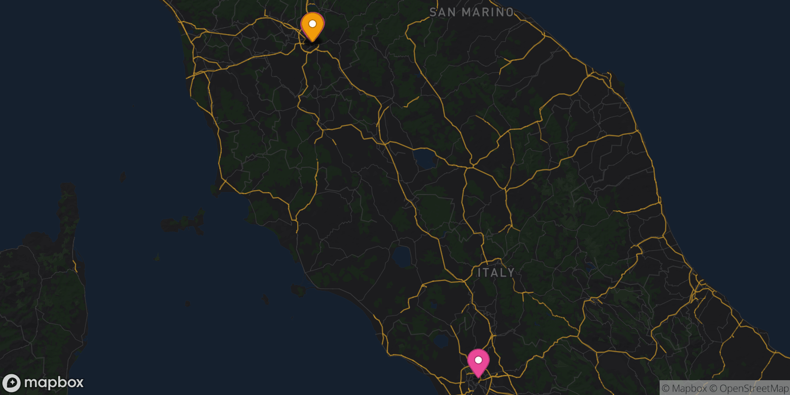 Map showing 5 destinations