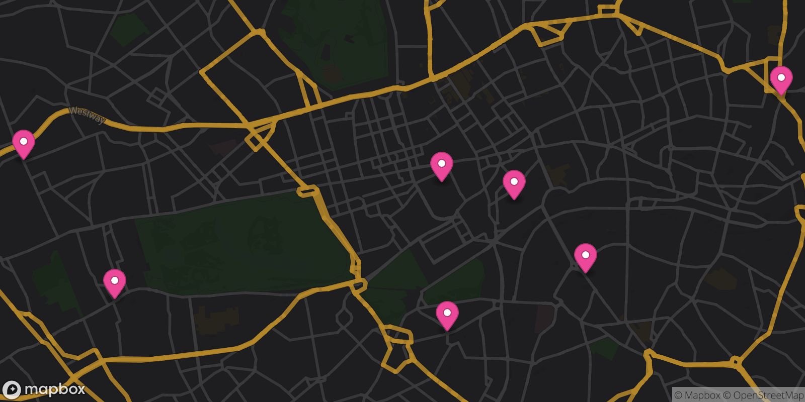 Map showing 7 destinations