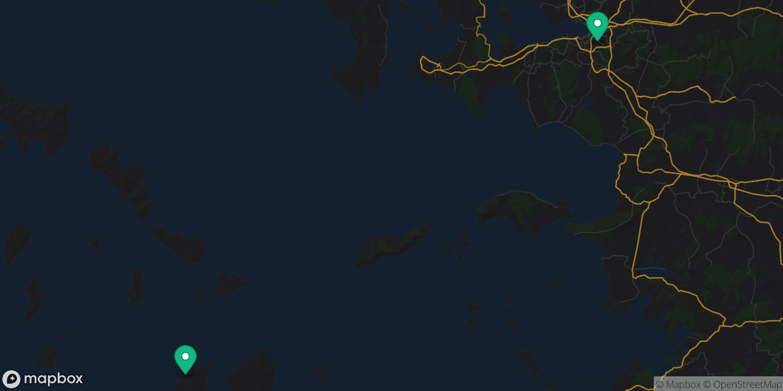 Map showing 2 destinations