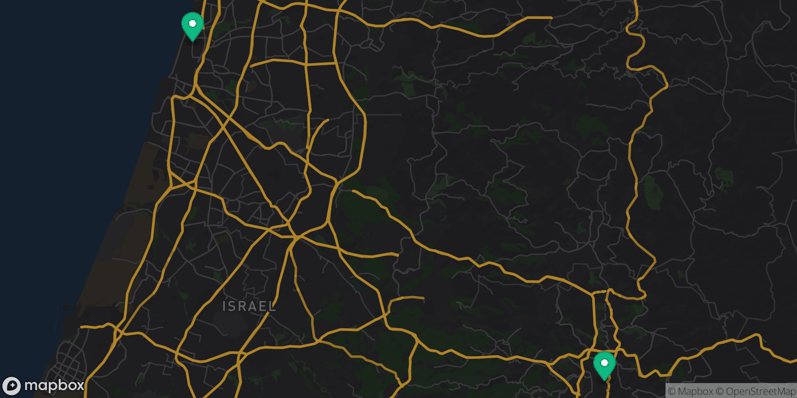 Map showing 2 destinations