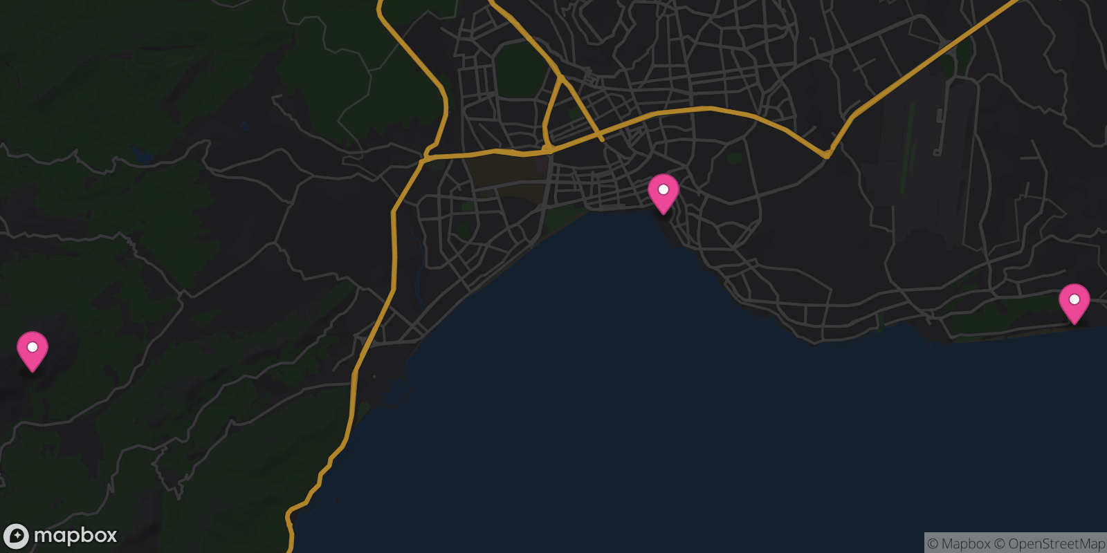 Map showing 3 destinations