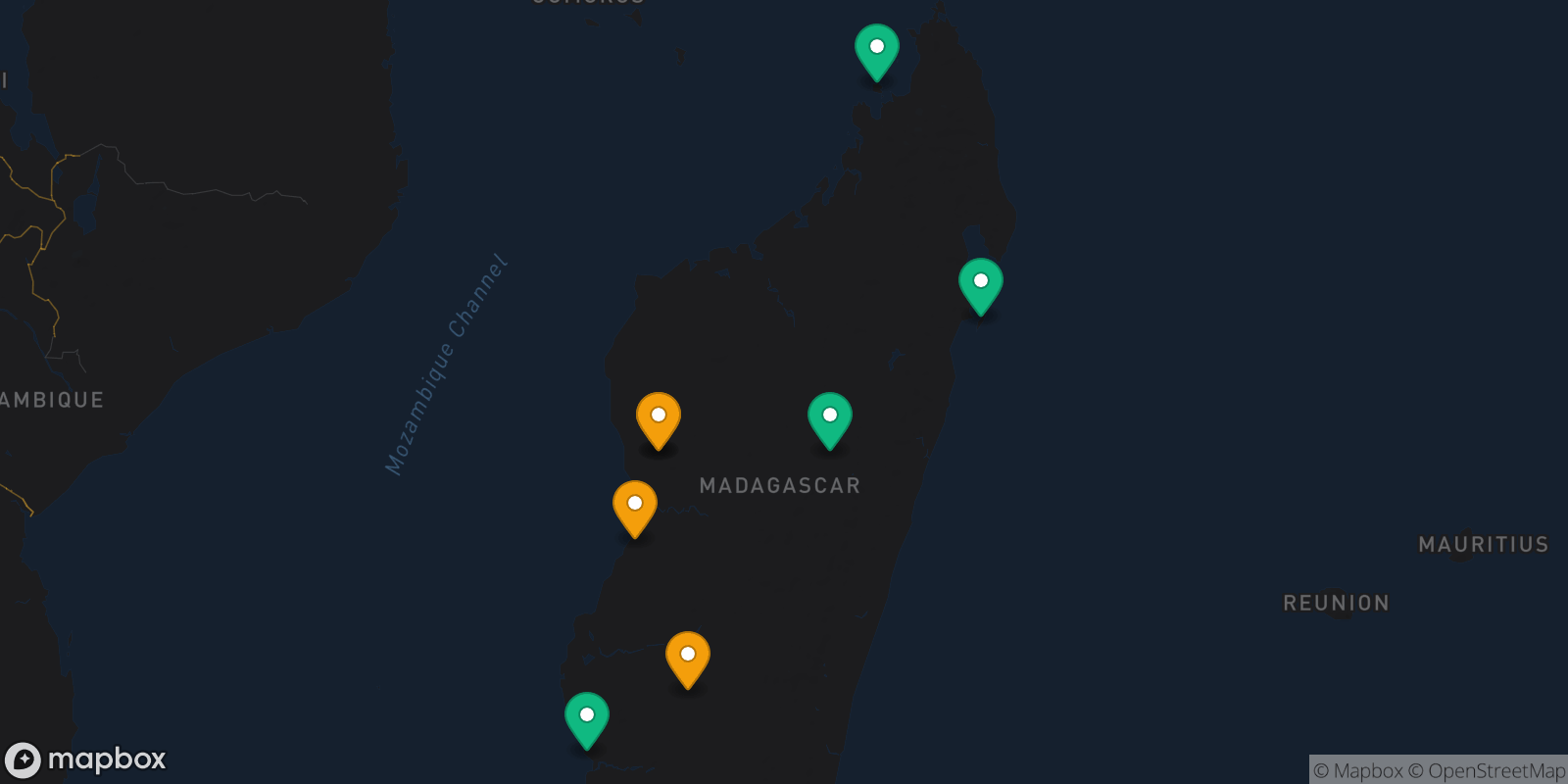 Map showing 8 destinations