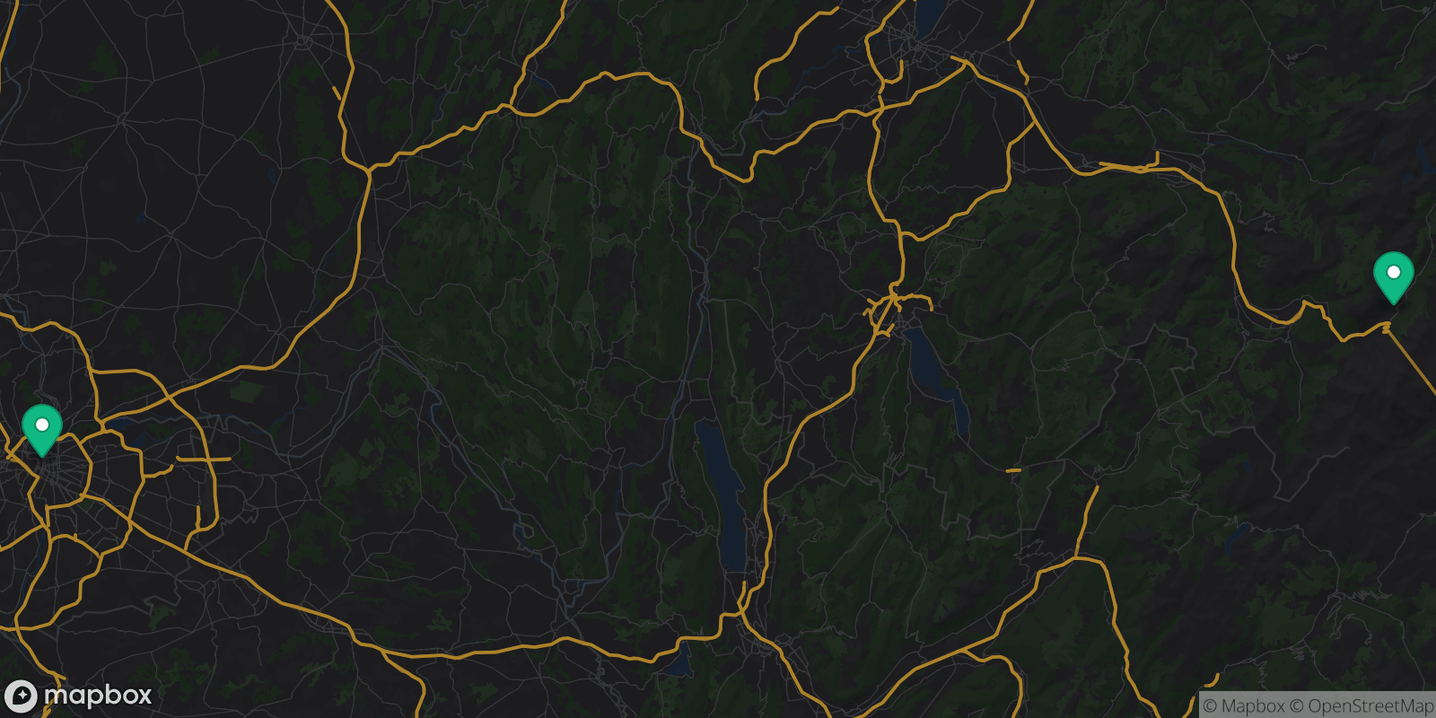 Map showing 2 destinations