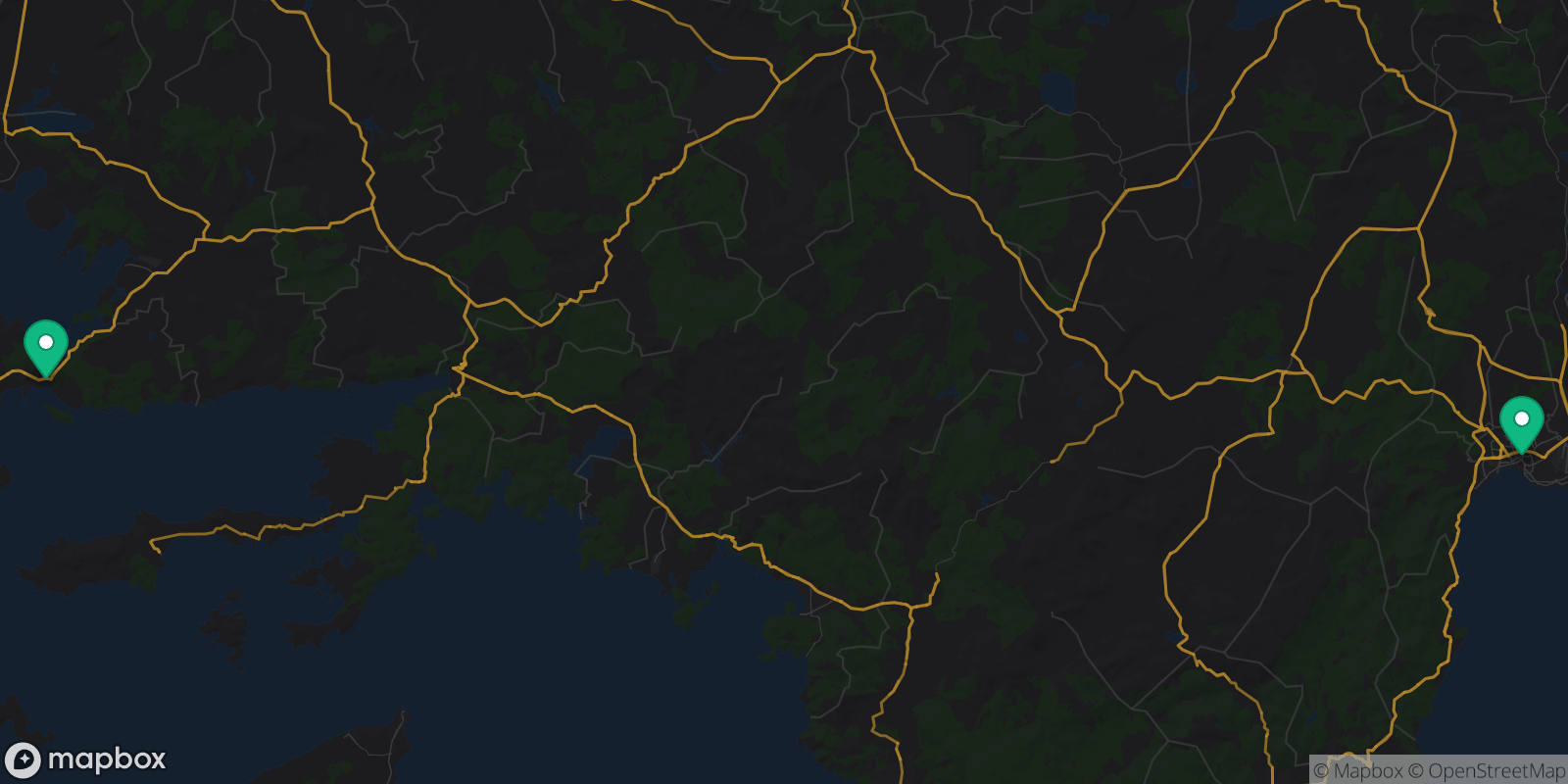 Map showing 2 destinations