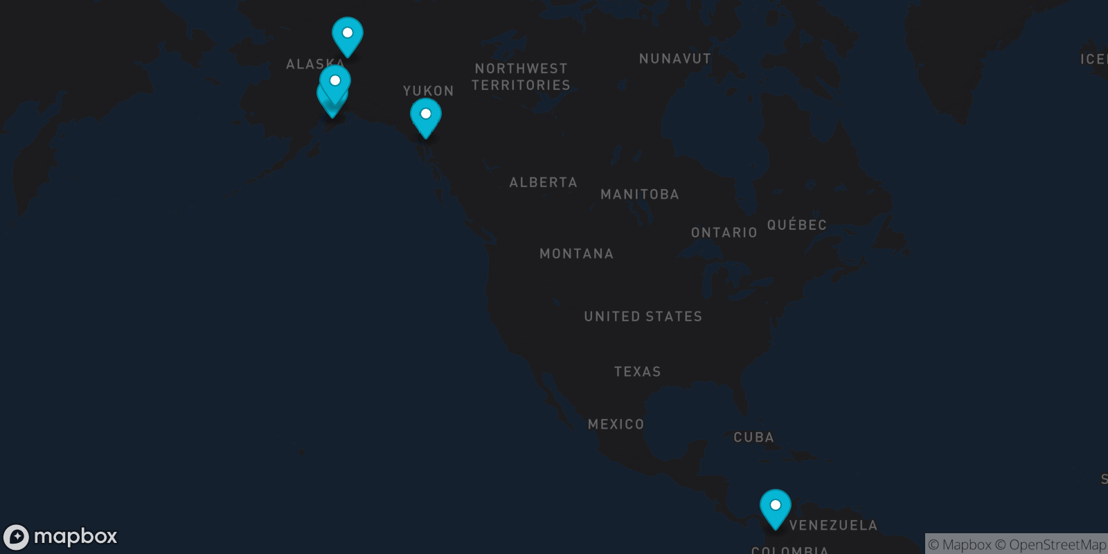 Map showing 5 destinations