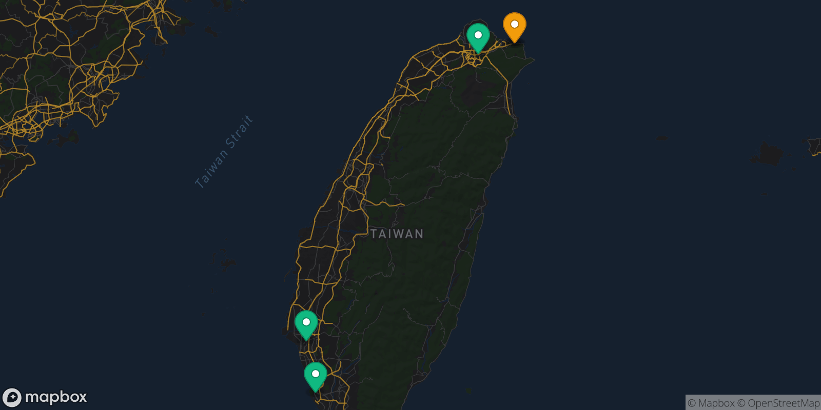Map showing 5 destinations